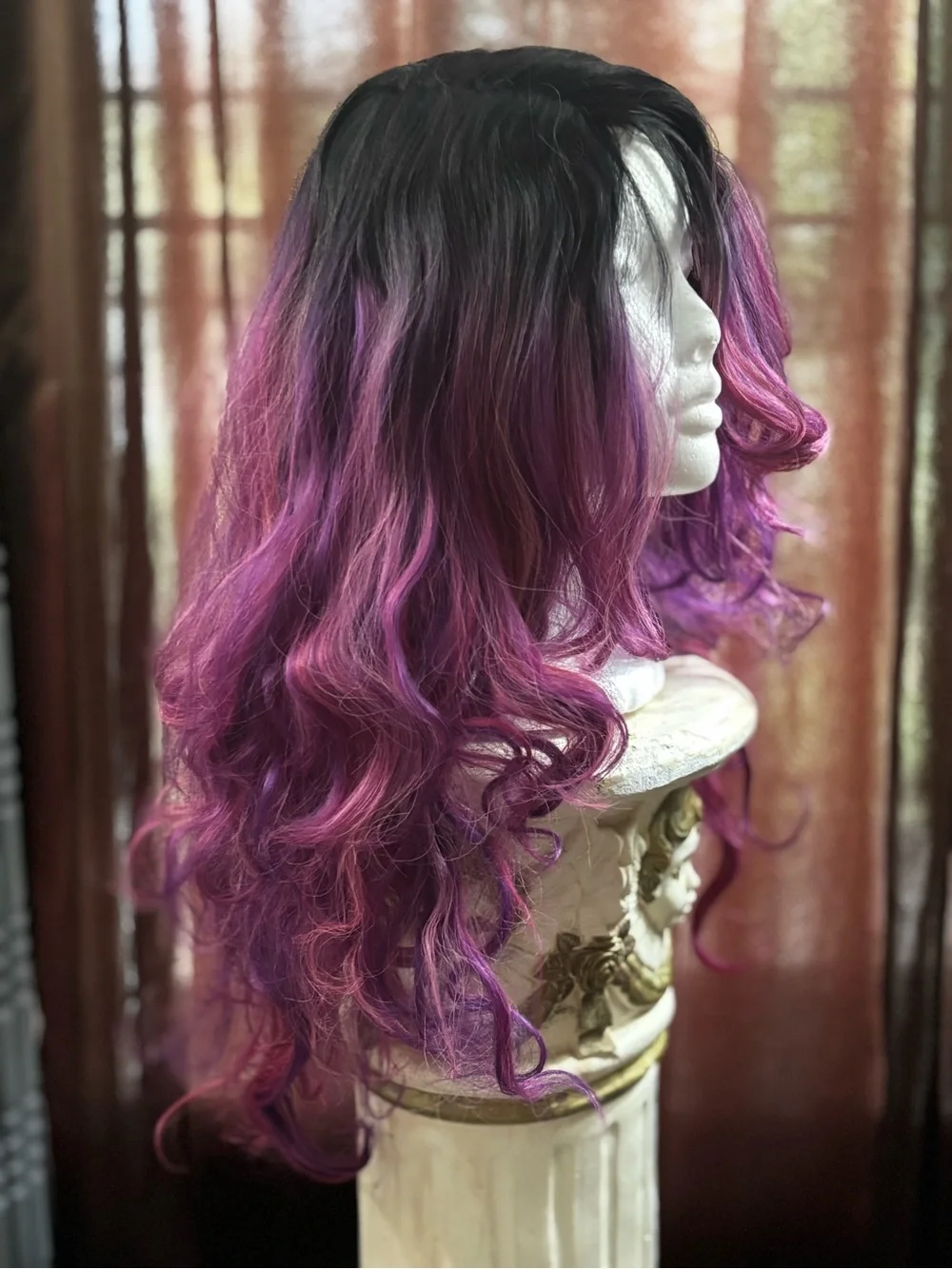 Black to Purple Pink Ombre Wavy Lace Front Wig